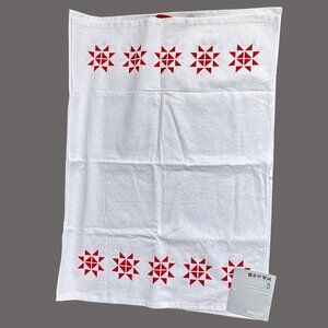 Ikea Red & White Cotton Tea Towels Set 2 Scandanavian Star Kitchen Large New